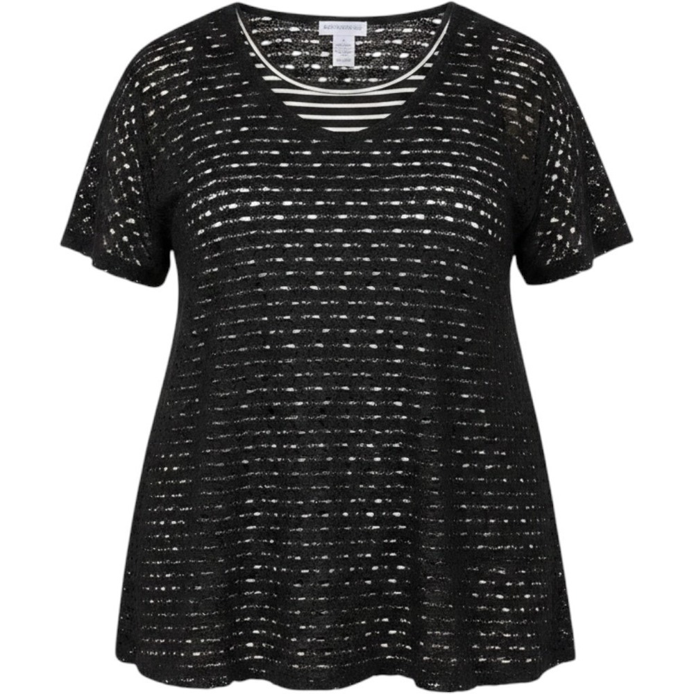 Catherine's Womens Plus 1X Crochet Lace V Neck Mock Under Shirt Stretch Blouse